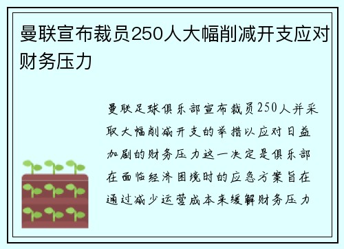 曼联宣布裁员250人大幅削减开支应对财务压力 曼联宣布裁员250人大幅削减开支应对财务压力